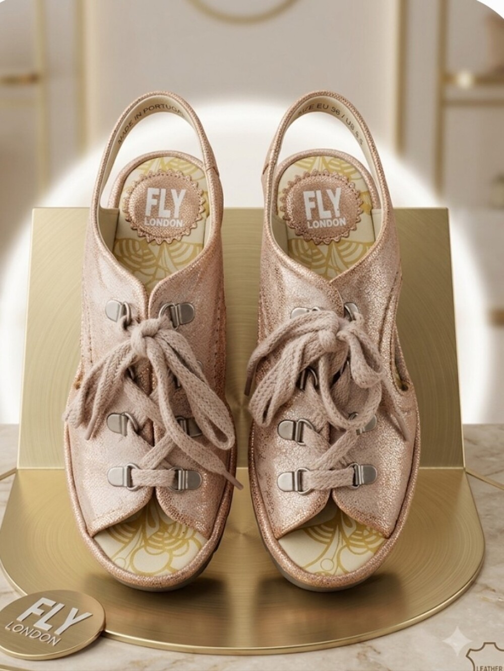 Fly London Metallic Leather Lace Up Platform Sandal EU 36 EUC
